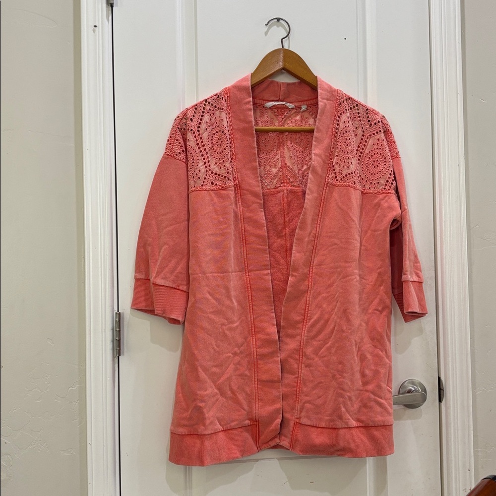 Soft surroundings Coral Open-Front Cardigan with Lace Detail size M